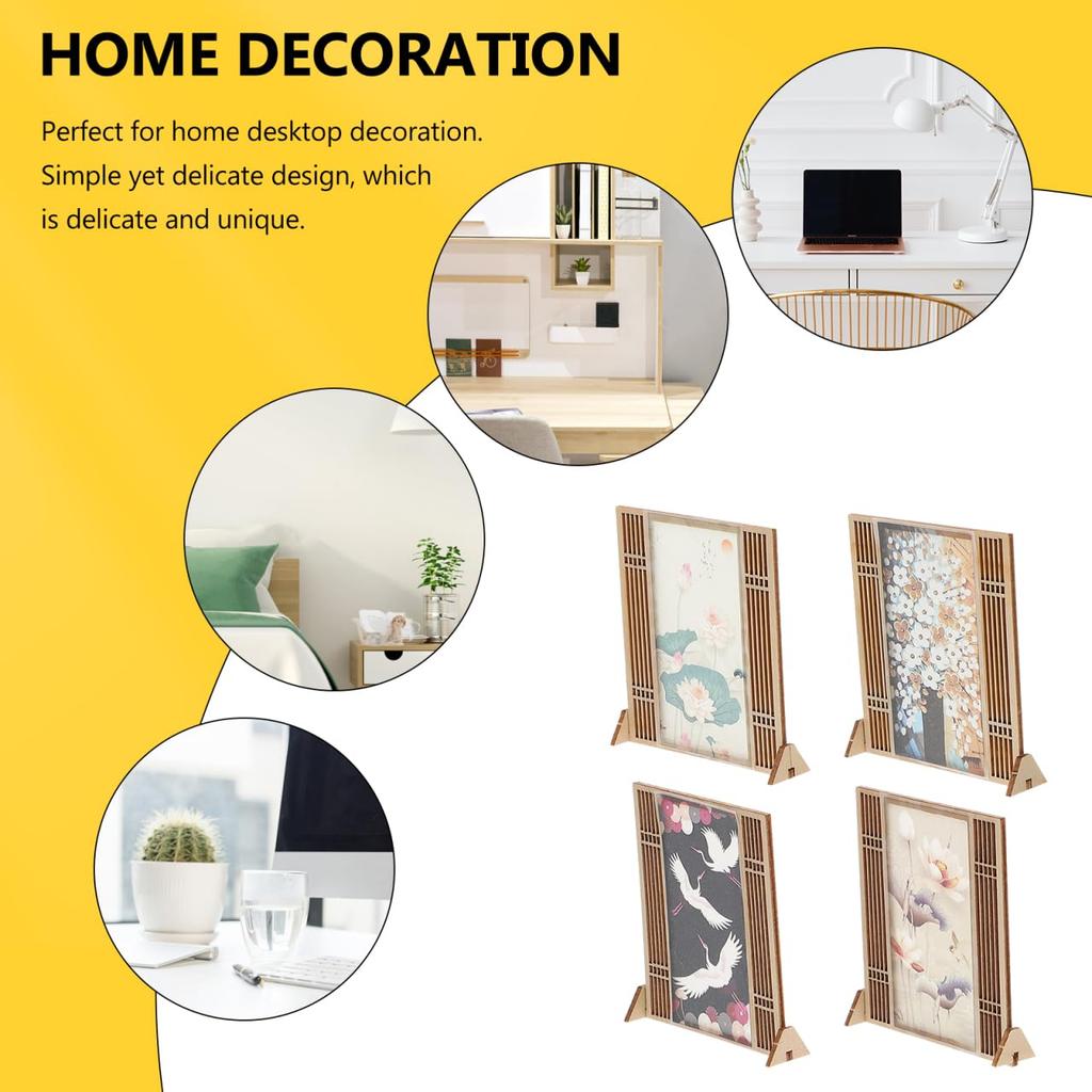 Totority Miniature Folding Screen, Set of 4, Dollhouse Furniture, Room Divider, Chinese-Style Antique Wooden Partition, Decoration, Ornament,