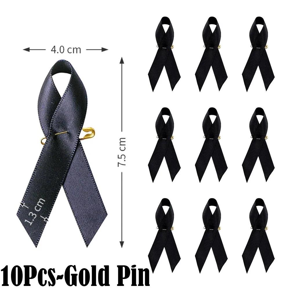 10Pcs Portable Memorial Black Ribbon Brooch Souvenir Queen Mourning Bow Brooch Black Black Badge Pin for Funerals and Mourning