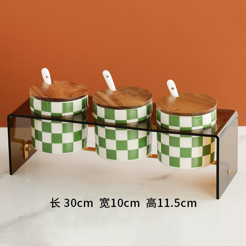 Home Ceramic Checkerboard Seasoning Jar Set Acrylic Storage Rack Seasoning Jar Combination Light Luxury Seasoning Box with Cover