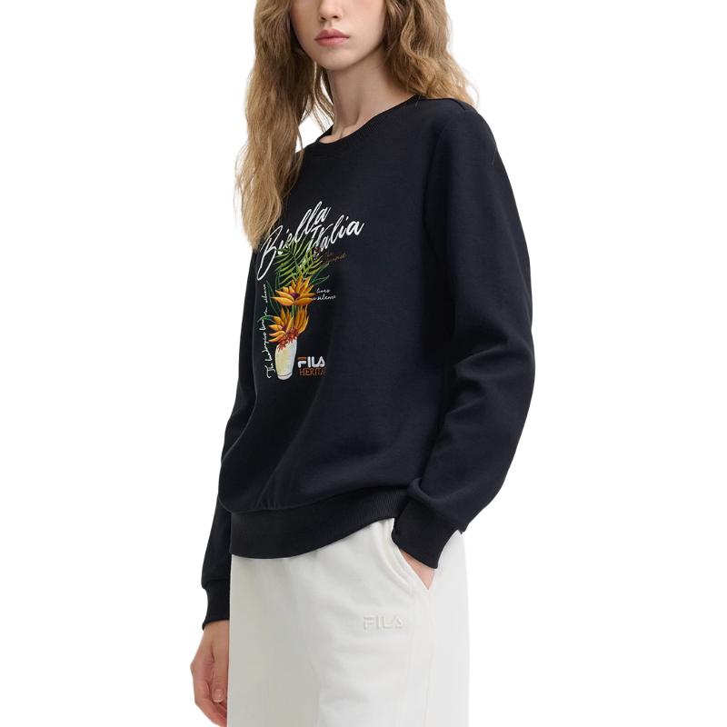 Fila Heritage Series Fashion Casual Comfortable Versatile Long Sleeve Sweatshirt Women Sweatshirt Black F11W448210F-BK