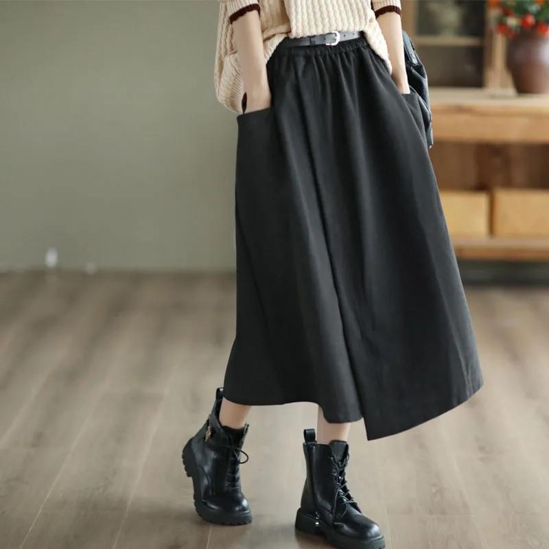 

Женская осенняя ретро-юбка с эластичной талией средней длины и талией one size чёрный