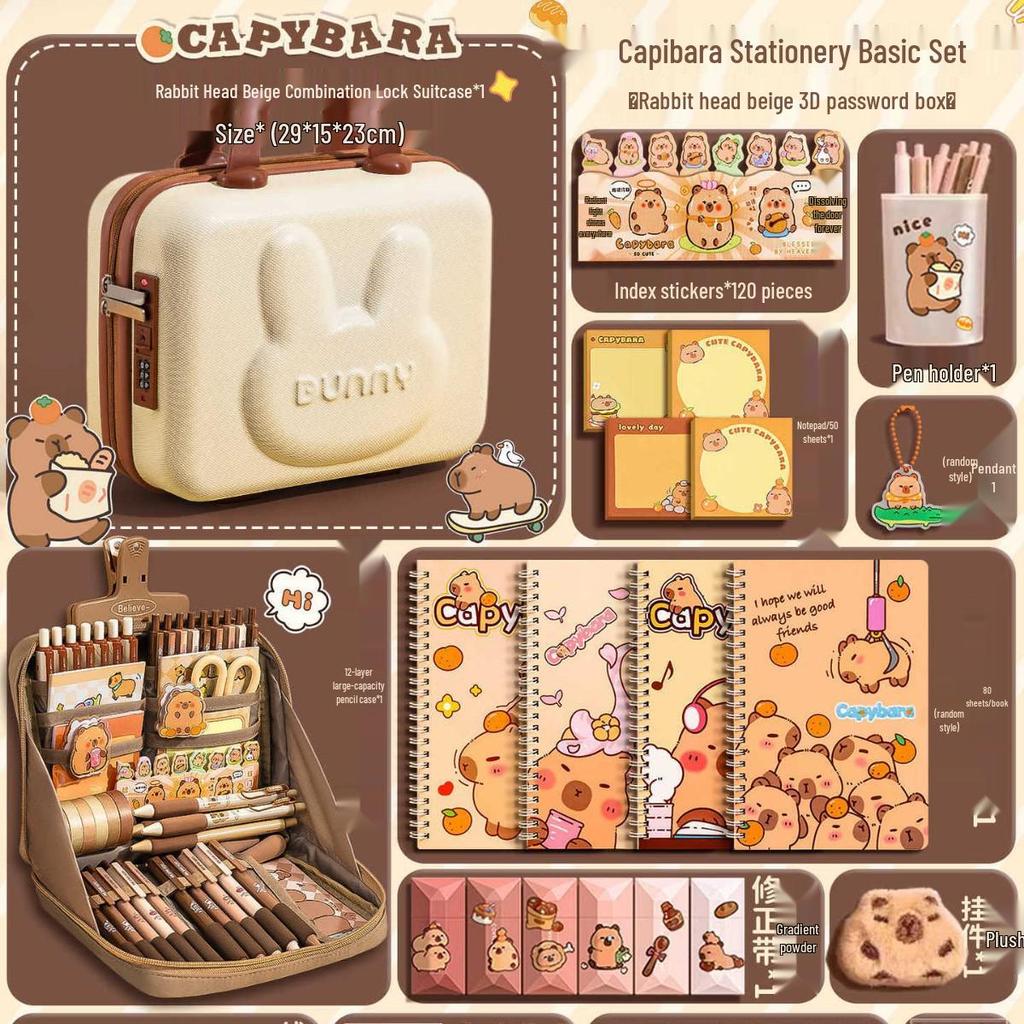 Capybara Briefpapier-Geschenkbox: Komplette Lernmaterialien für den Schulanfang oder Geburtstag - Perfekt für Mädchen