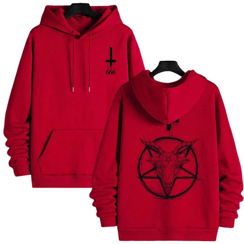 666 logo Autumn and winter casual pullover top, Devil print men's hoodie, 2025 streetwear Gothic Satan sweatshirt