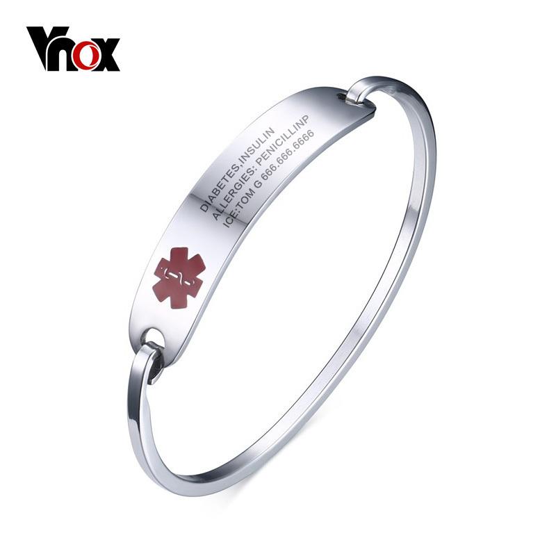 Vnox Free Engraving Stainless Steel Medical Alert ID Bangle Personalized Bracelet for Men Women/Gold Color 2.36"/2.55"
