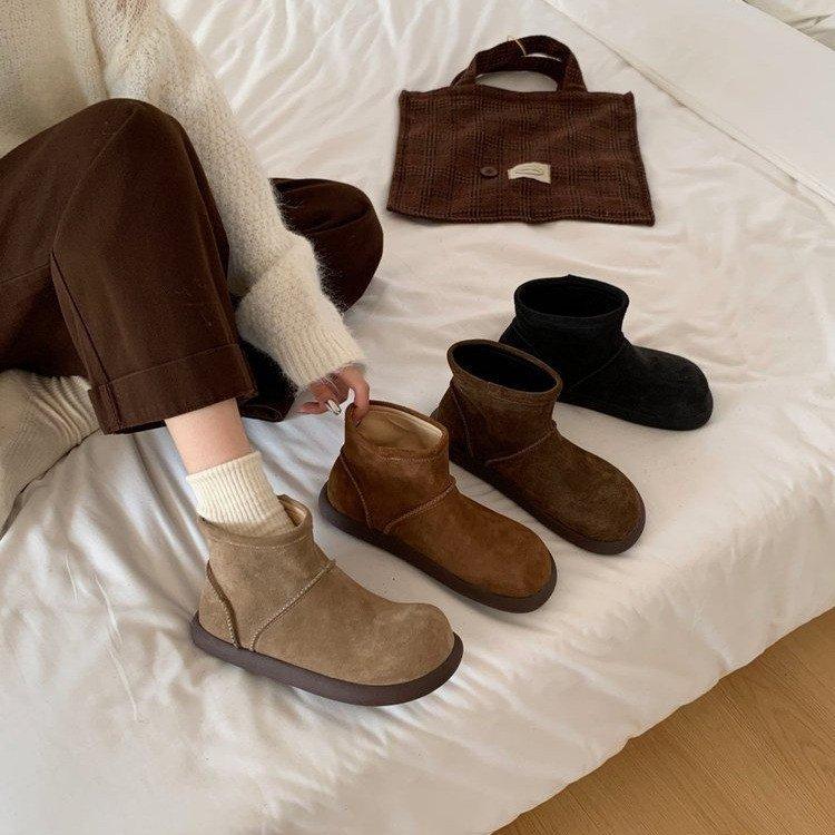 Women's Korean-Style Fashion Soft-Sole Winter Warm Fleece-Lined Snow Boots with Fleece Lining, Slip-Resistant Casual Sports Snow Boots