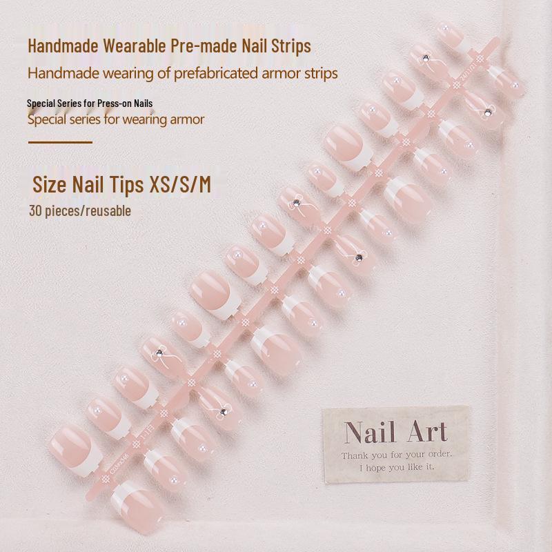 

Xiaohongshu French Bowknot Rhinestone Wearable Nail Pieces Glue Type