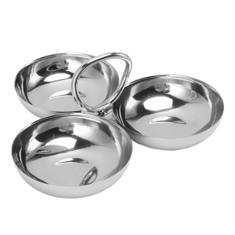 Stainless Steel Dessert Tray 3 Compartment Snacks Dish Convenient Fruit Plate