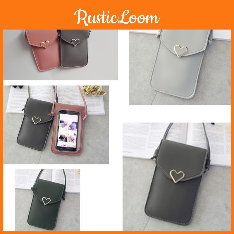 Fashionable And Functional Womens Pu Heart-shaped Decor Transparent Touch-screen Mobile Phone Bag