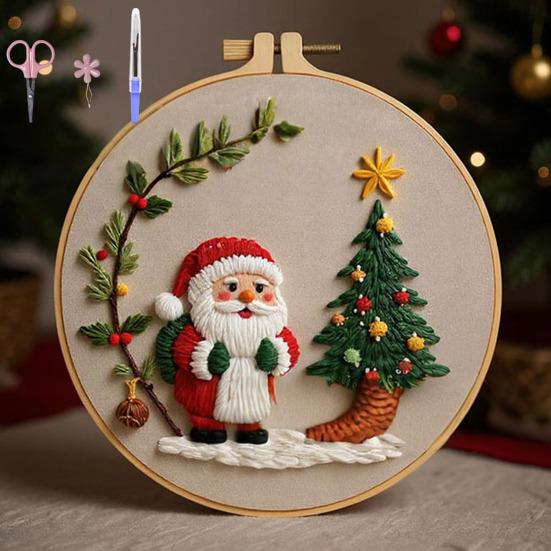 Christmas Embroidery Kit Winter Landscape Embroidery Starter Kit Santa Claus Embroidery Craft Set with Pattern Threads Needles for Beginners Adults