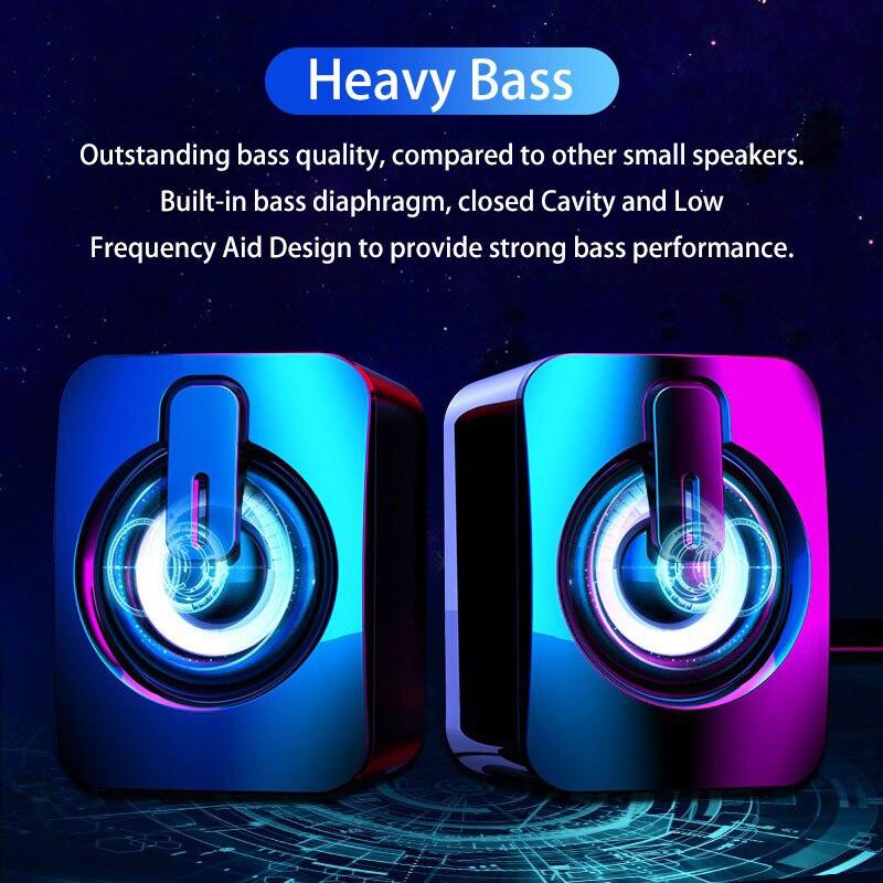 Mini Computer Speaker Stereo HIFI Stereo Subwoofer Speaker PC Sound Box With LED Light USB Cable For PC Laptops Computer Desktop