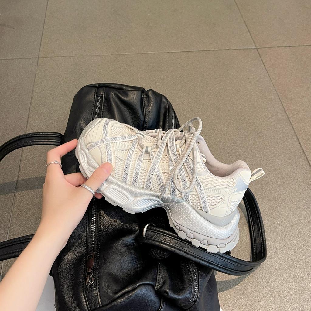 Cowhide Version~ Breathable and Lightweight Dad Shoes for Women's 2025 Autumn New Invisible Inner Heightening Platform Casual Sports Shoes