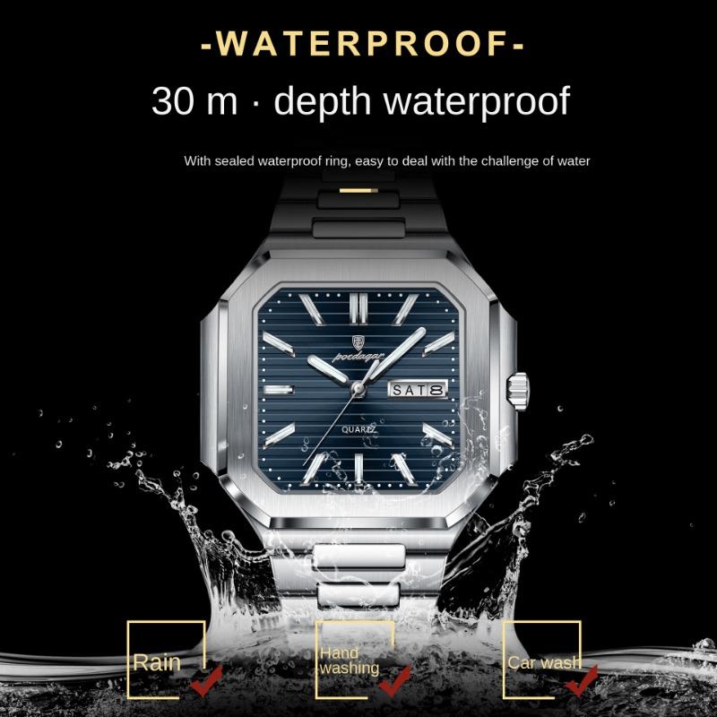 Top Brand New Double Calendar Watch Men's Waterproof Luminous Luxury Quartz Ultra Thin Square Watch