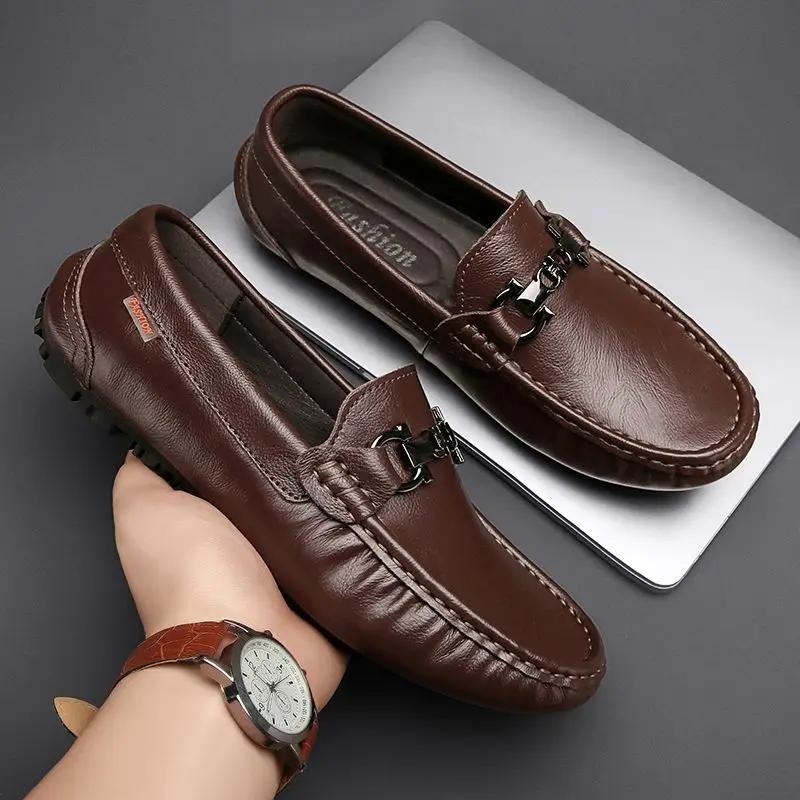 Leather Shoes for Men Non Slip and Waterproof Man Casual Shoe Square Toe Flat High Quality Fashion Pu Classic Original On Sale