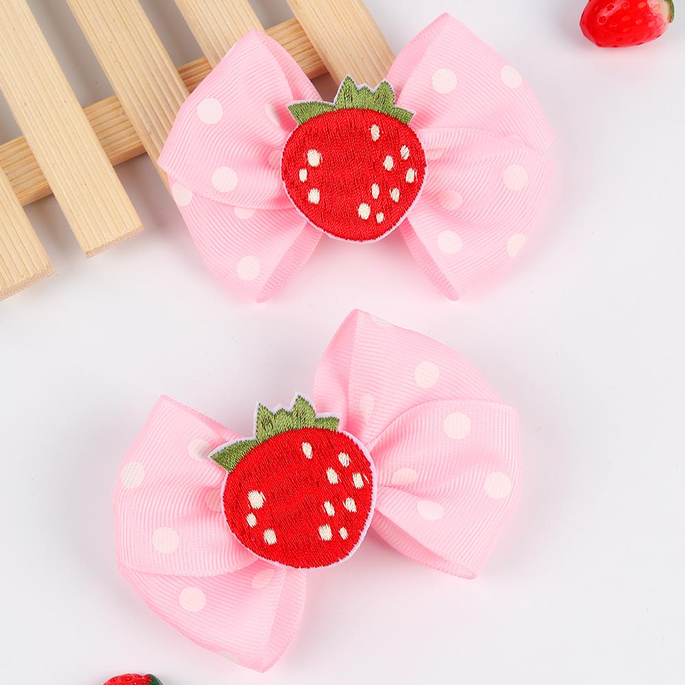 2Pcs Strawberry Bow Hair Clips Pink Dot Ribbon Hairpins Sweet Double Ponytails Barrette For Girls Children Headwear Accesories