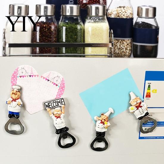 Kitchen Gadgets for Barbecue Grill Refrigerator Magnet Bottle Opener, 3D Cartoon Chef Resin Beer Cute Decor Home Soda Manual Can Punch Opener