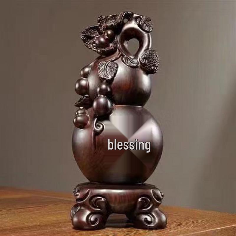 Ebony Wood Carved Gourd Ornament - Solid Red Wood Yuqin Decoration for Living Room Tabletop
