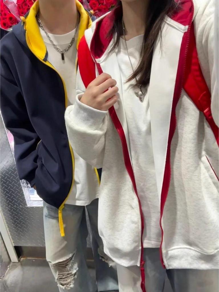 Men's Retro Color Block Hooded Cardigan Sweatshirt for Autumn/Winter