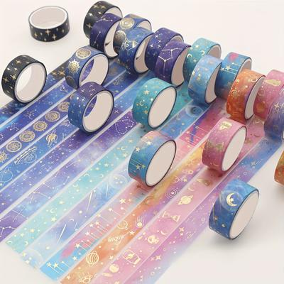 12 ks/sada Hviezdy Planéta Washi Páska Zlatá fólia Maskovacia páska Kawaii Dekoratívna lepiaca páska Nálepka Scrapbooking Papiernictvo