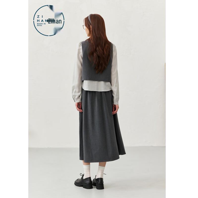 ZIHAN Women's Faux Two-Piece Long Sleeve Top & A-Line Skirt Set