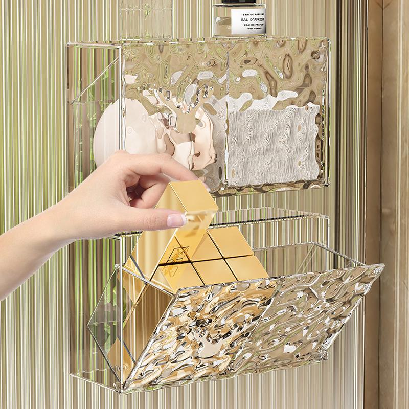 Cutie de tampon de bumbac montată pe perete Cutie de depozitare pentru articole din plastic transparent Organizator de cosmetice Cutie de depozitare pentru tampon de machiaj