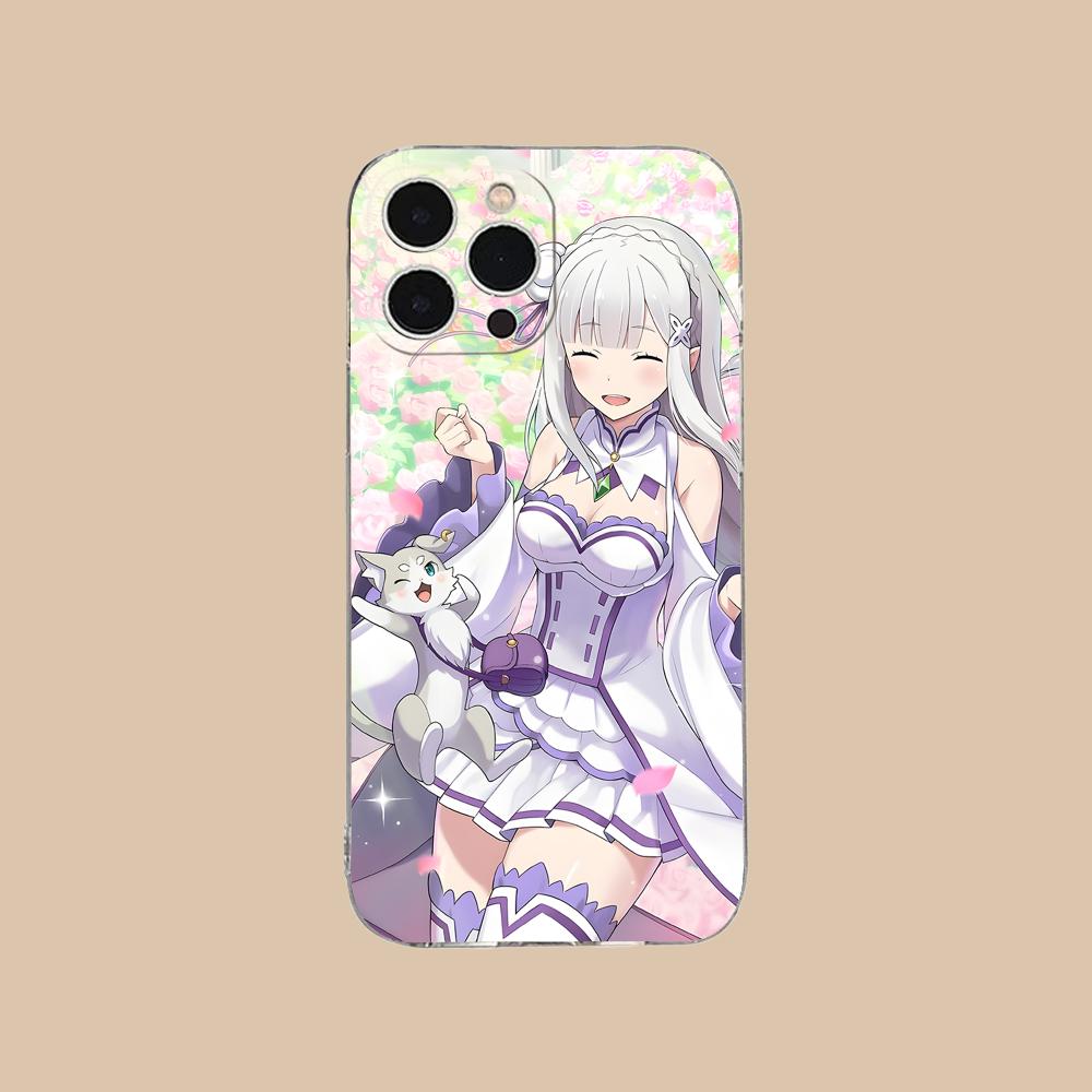 RE REM RAM Emilia Phone Case for iPhone 16 15 14 13 12 11 X XR XS 8 6 Pro Max Plus Mini Clear Colour Printing Pretty Cellphones