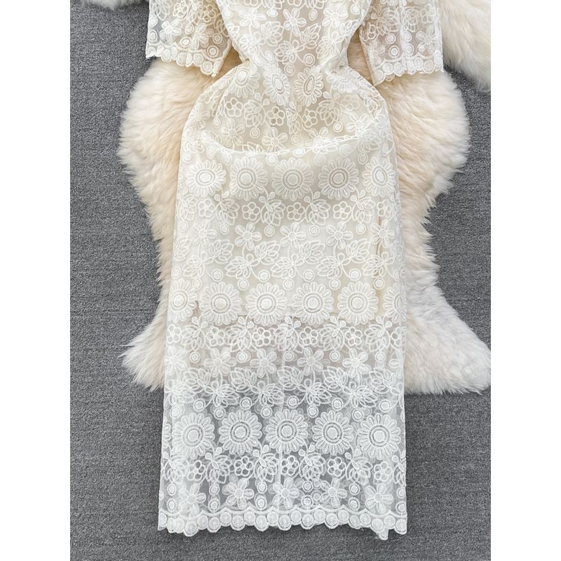 Accessible Luxury Summer Bubble Embroider Lace Dress Short Sleeve