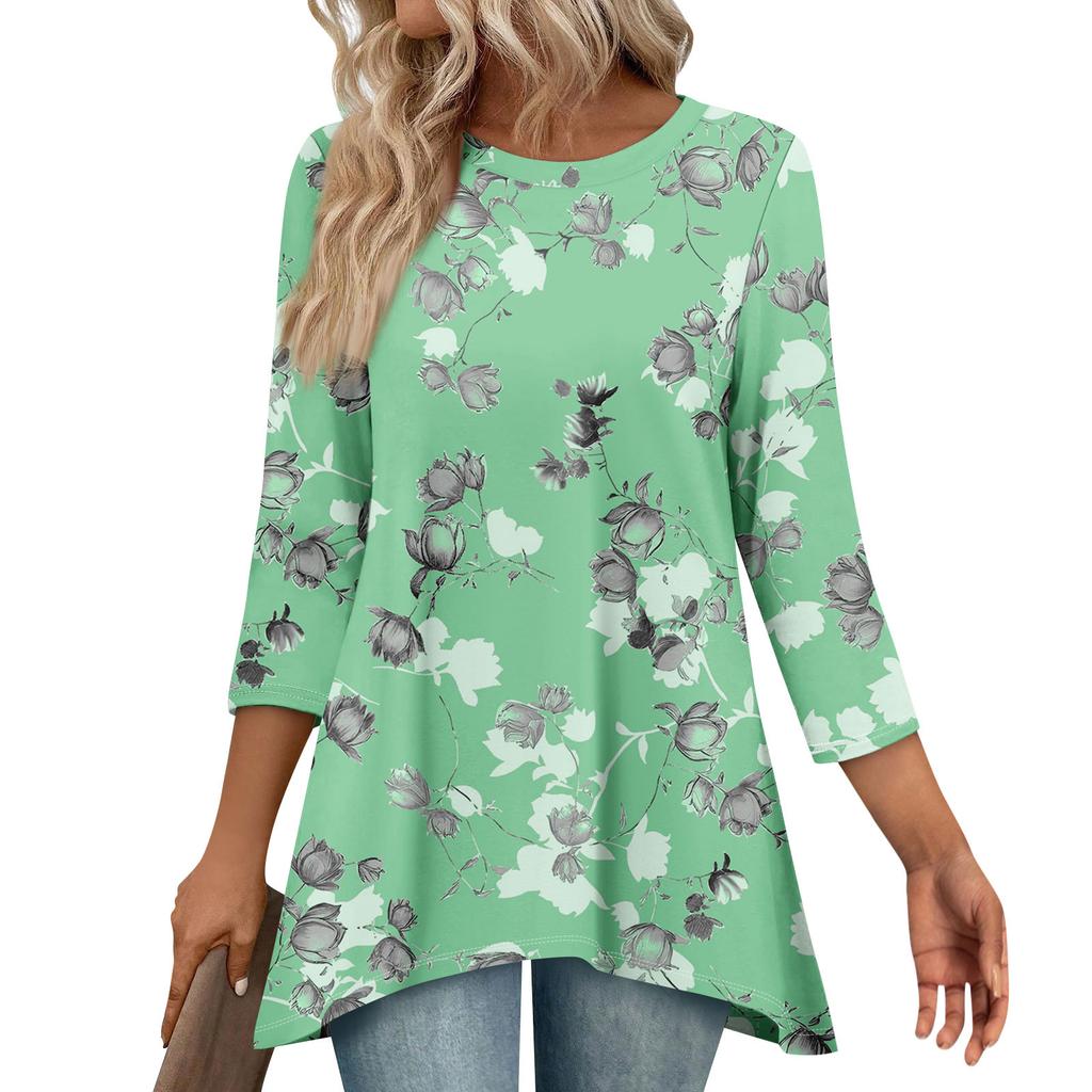 Tunika-Oberteile für Damen Locker sitzende Oberteile mit Prints 3/4-Ärmel Damenoberteile mit asymmetrischem Saum