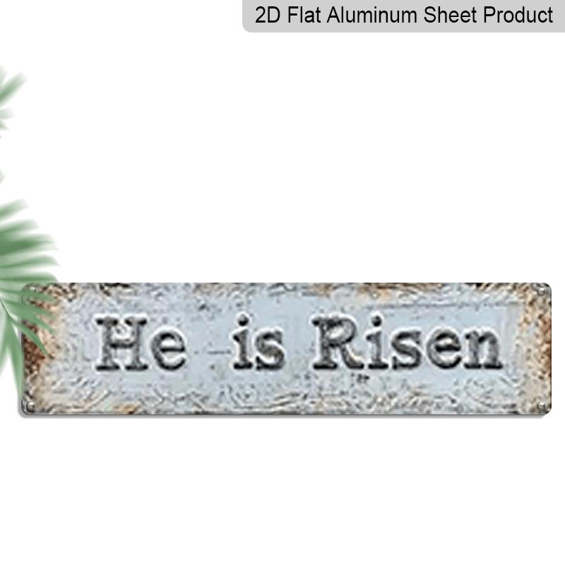 

[2D FLAT] 1pc Metal Sign 15.7×3.94inch Rustic He Is Risen Metal Wall Art - Vintage Christian Aluminum Decorative Sign for Home, Church, or Easter 40cm x 10cm