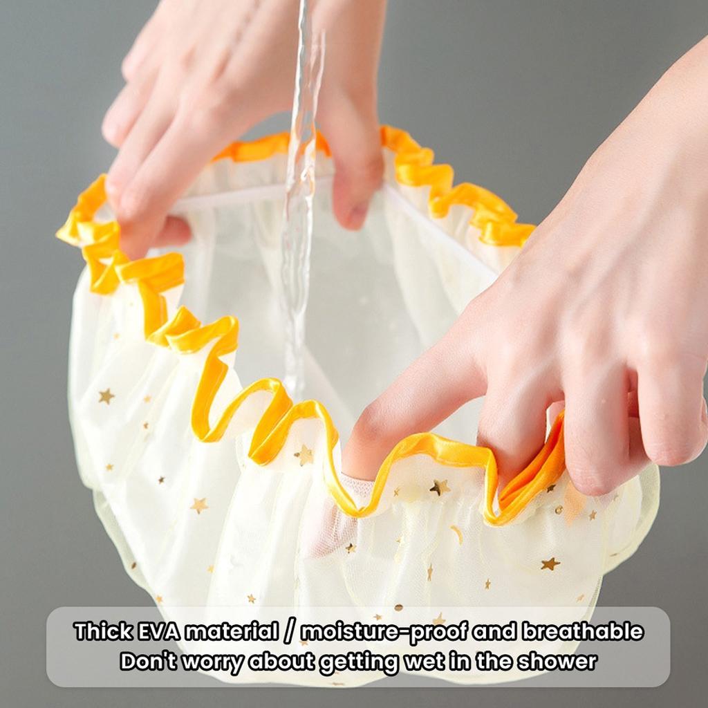 Double-layer Waterproof Shower Cap Fashion Bathing Caps Star Pattern Bathroom Hair Salon Supplies