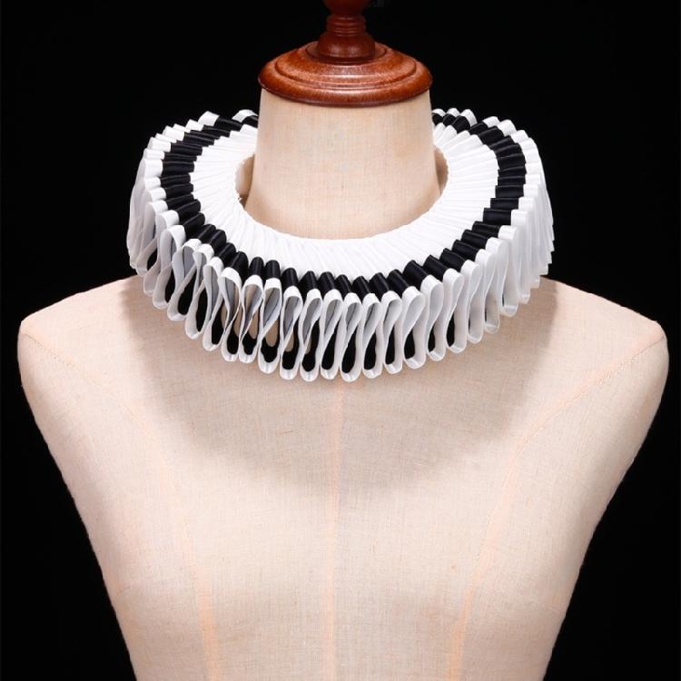 Renaissance Victorian Black Edging Ruffle False Collar and Wrist Cuffs Set Colonial Clown Choker Neck Collar Cuffs