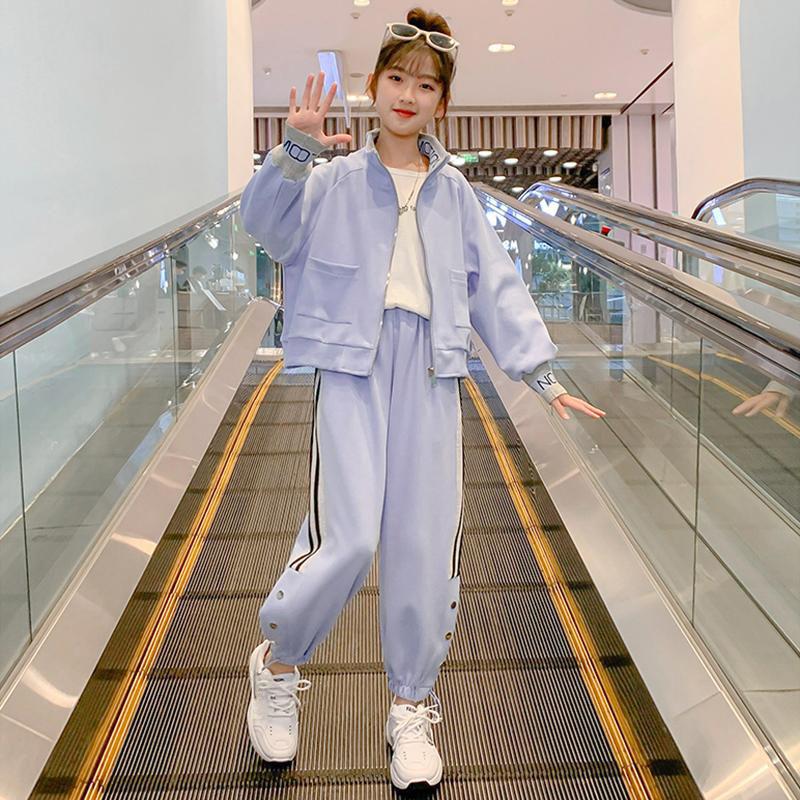Spring Autumn Teen Girls Clothing Sets Fashion Zipper Sweatshirt + Pants 2Pcs Sports Suit Kids Tracksuit 5 6 8 10 12 14 Year