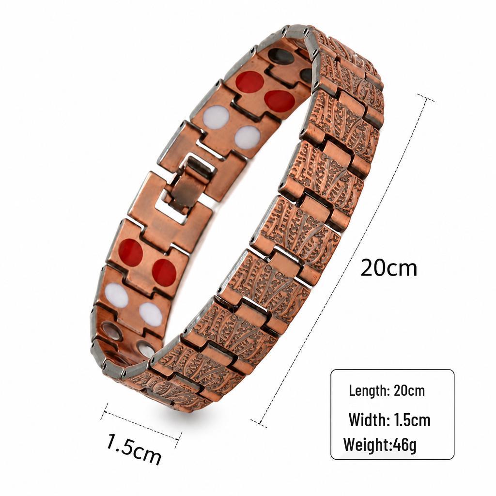 Antique Red Copper Men's Wide Magnet Bracelet - Retro Adjustable Design