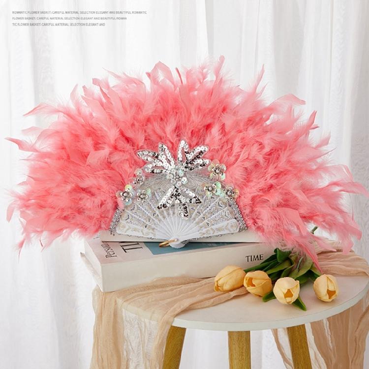 Wedding Dance Hand Fan Party Props Feather Foldings Fan for Woman Dance Fan