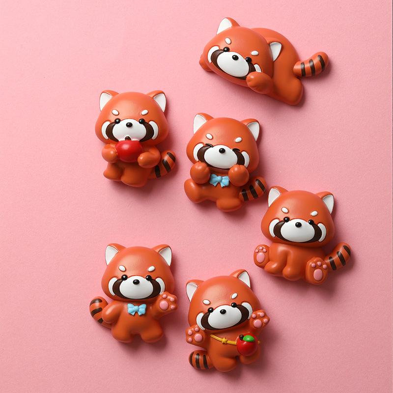 3 szt. Zoo Panda Czerwona Naklejka na Lodówkę Dekoracja Lodówki Magnetyczna Kreskówkowa Zwierzę Żywica Po Ściana Magnetyczna Ssąca