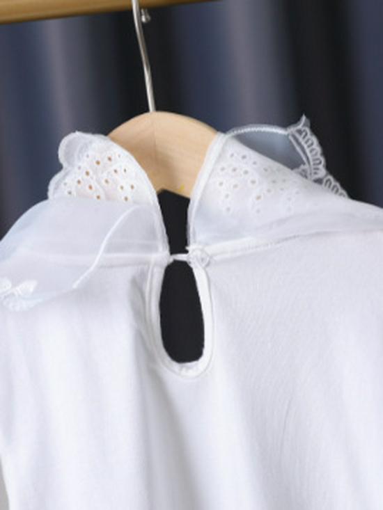 High-End Girls' Lace Collar White Summer Top - Thin Style, Short Sleeve