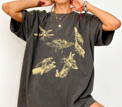 Vintage Käfer T-Shirt, Botanisches Insekten Grafik T-Shirt, Entomologen Top