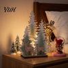 Seasonal Home Accessories Wooden Christmas Tree Table Decor with LED Light, Rustic Standing Sign Small Lighted Reindeer Santa Claus for Holiday Tiered