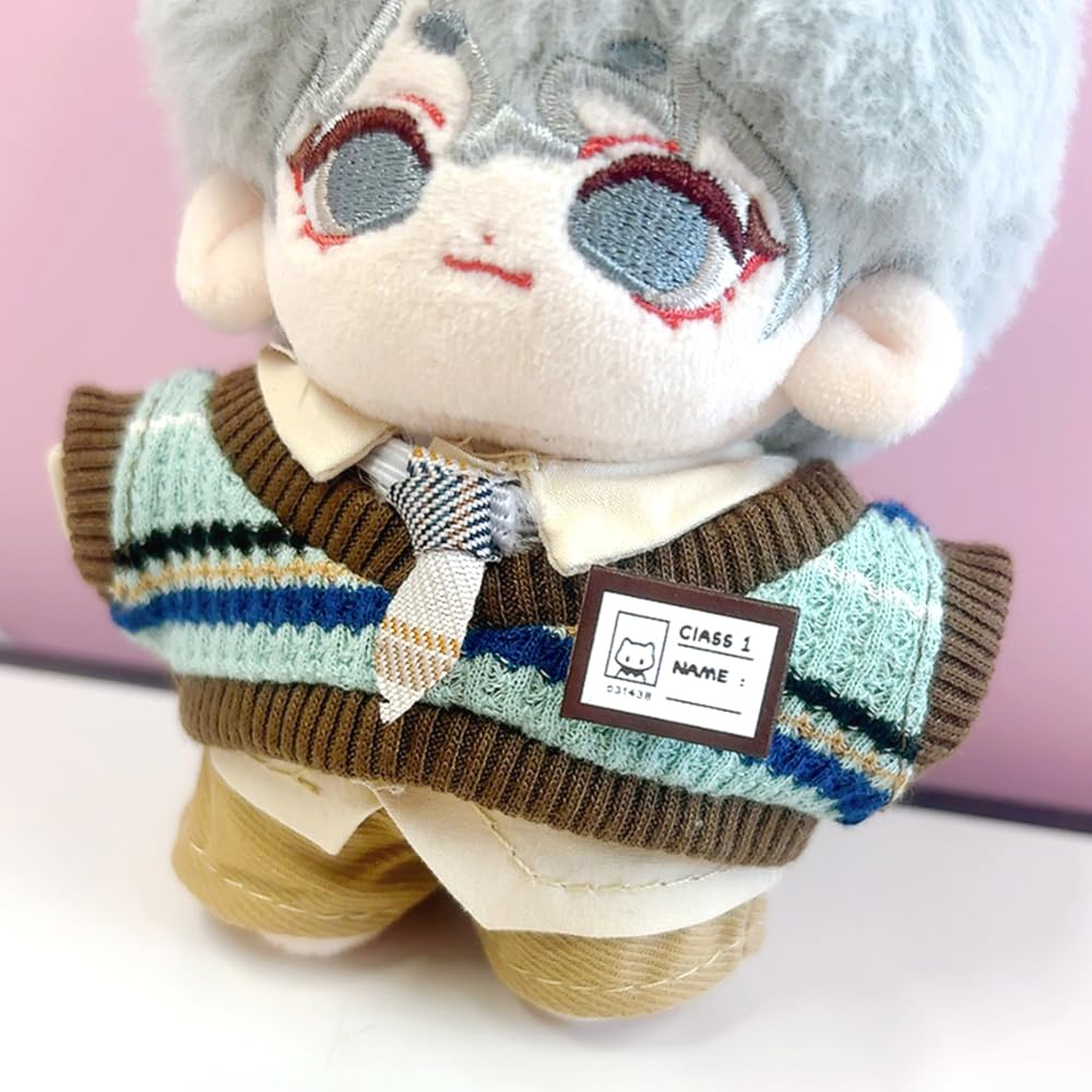 Shirt, pants, vest, tie, and name tag set (mint) for 10cm plush toy, kigurumi, accessories, otaku activities, doll, mascot, kpopdoll costume [Used]