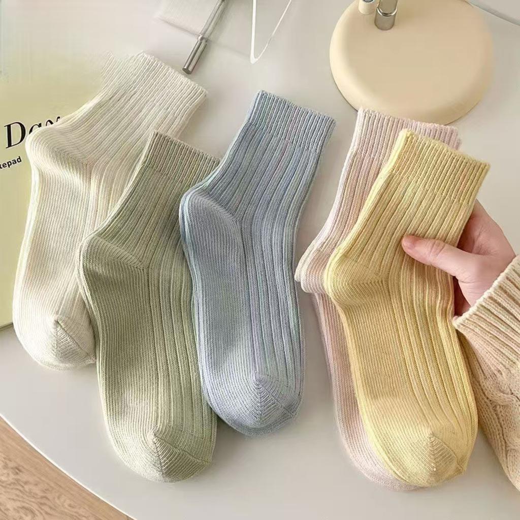 Women's Minimalist Mid-Calf Socks Sweat-wicking And Breathable Japanese- All- Mid-calf Socks Macaron-coloured Women's Mid-calf Socks With Vertic