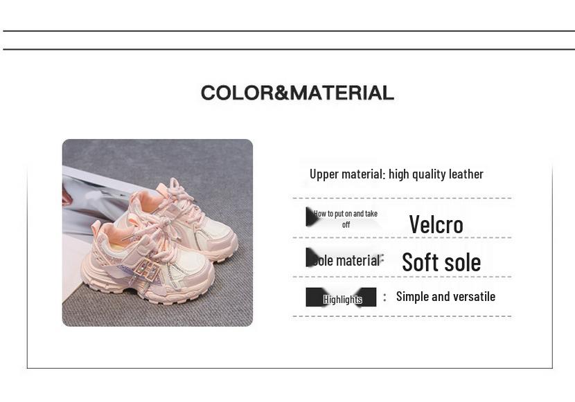 Korean-Inspired Girls' Pink Velcro Sports Shoes - Autumn 2026 Lightweight Dad Sneakers