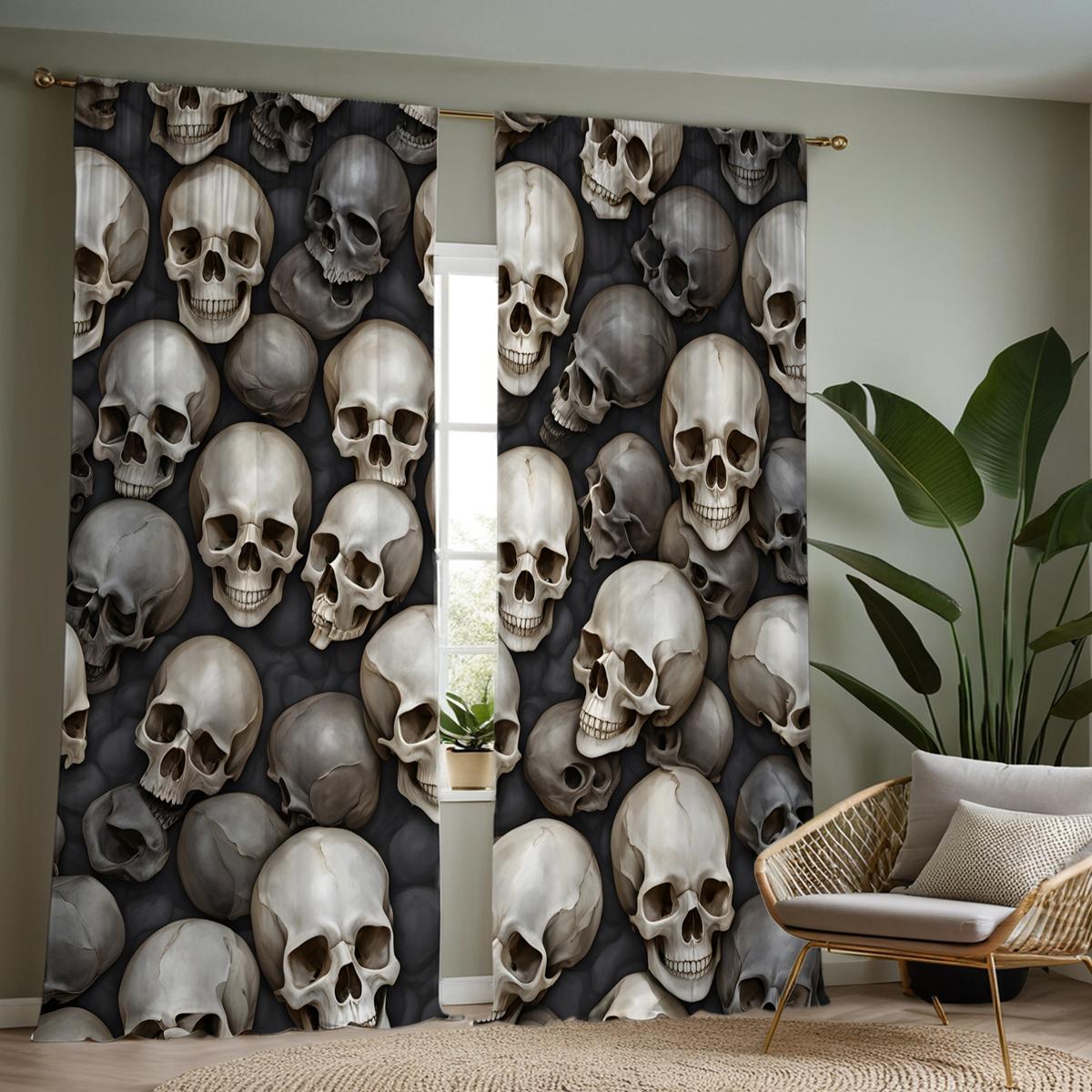 

2 шт. HD модель черепа декоративная занавеска White tie цифровая печать занавеска стиль украшения дома украшенная гостиная спальня W52H63inchW132H160cm