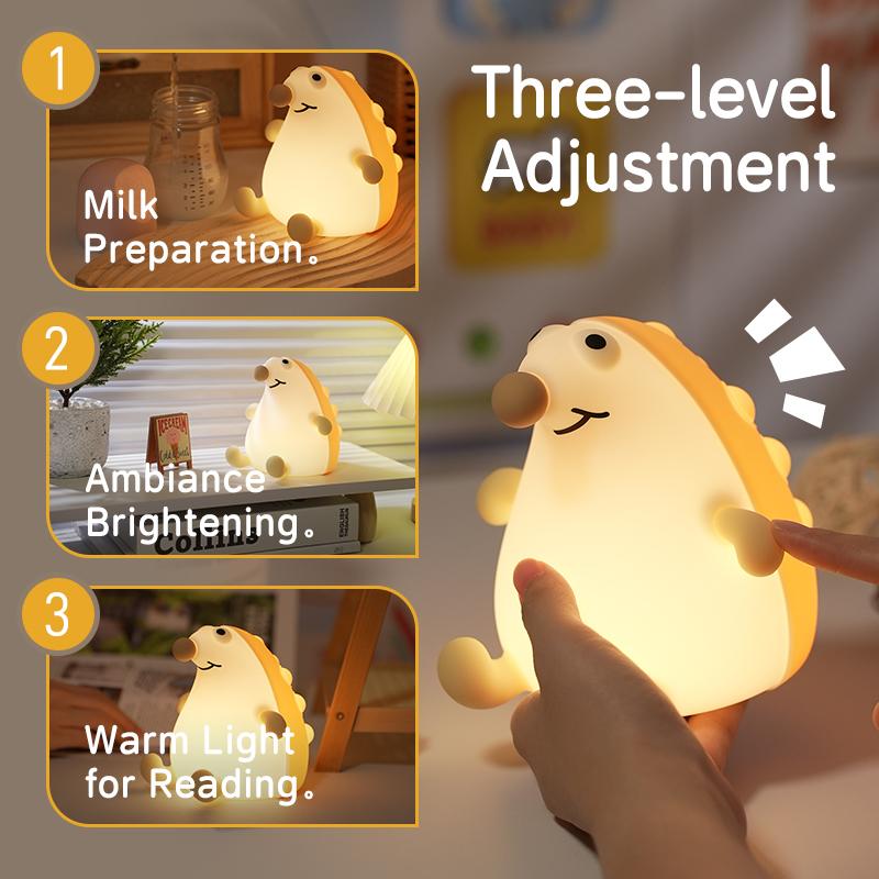 Cute Hedgehog Night Light Baby Girl Squishy NightLight 30 Min Timer Dimmable Nursery Lamp for Kid Toddler Kawaii Bedroom Gift