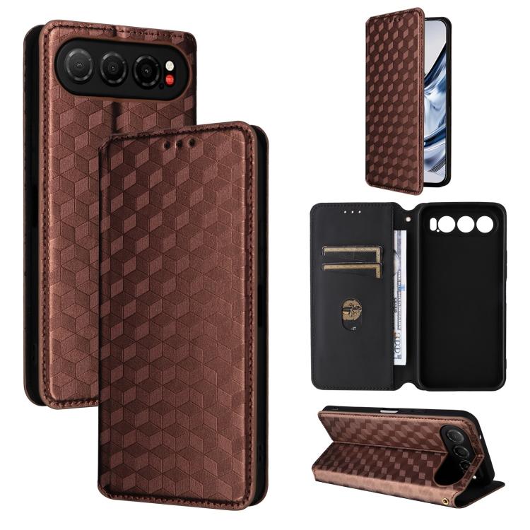 Cubic Grid Texture Flip Leather Phone Case