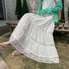 Dimanaf 2025 Summer Women Skirts Vintage Elastic Pleated Elegant White Long Skirts New  Lace High Waist