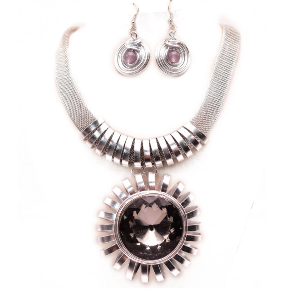 

Crystal Sunflower Pendant Necklace Earring Women s Party Accessories сірий колір