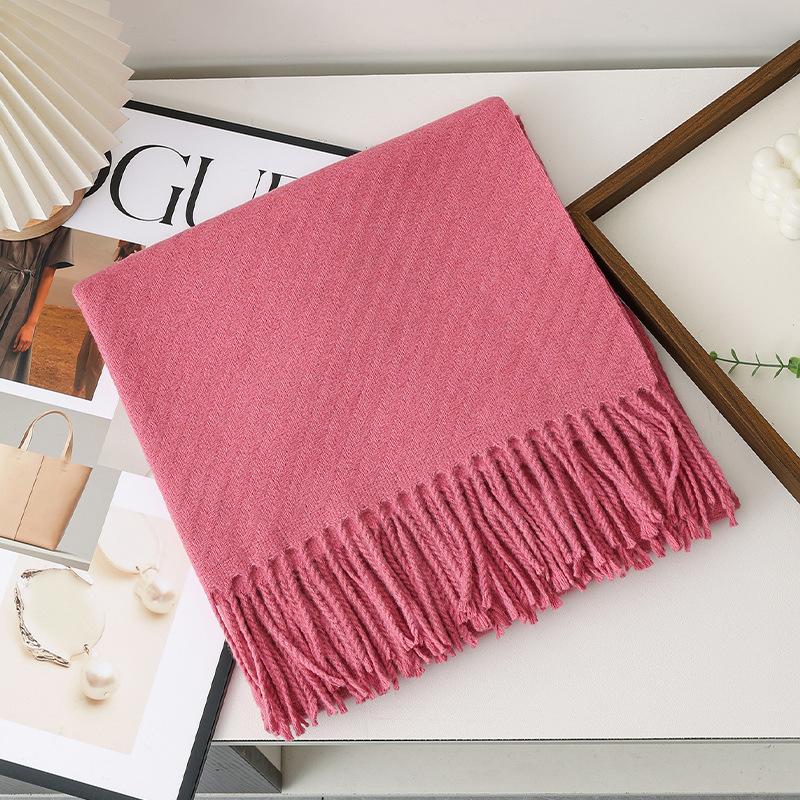 New model with solid color scarf women's autumn and winter thickened warm New Year's red scarf dual-purpose shawl