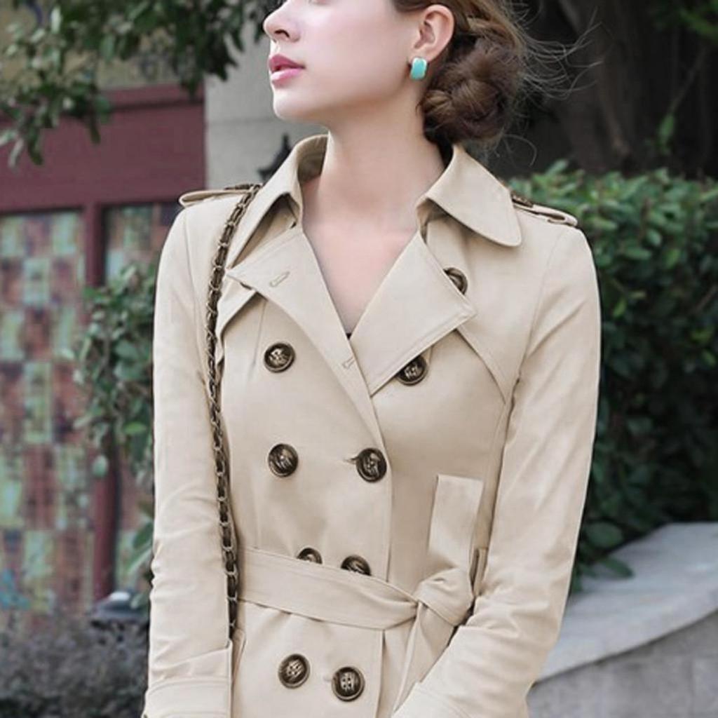 Women Slim Windbreaker Double Breasted Long Trench Coat Jacket Overcoat Outwear