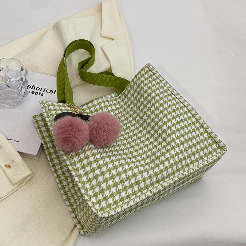 Large Capacity Houndstooth Bag for Women New Fashion Versatile Tote Bag for Women Ins Student Canvas Shoulder Bag