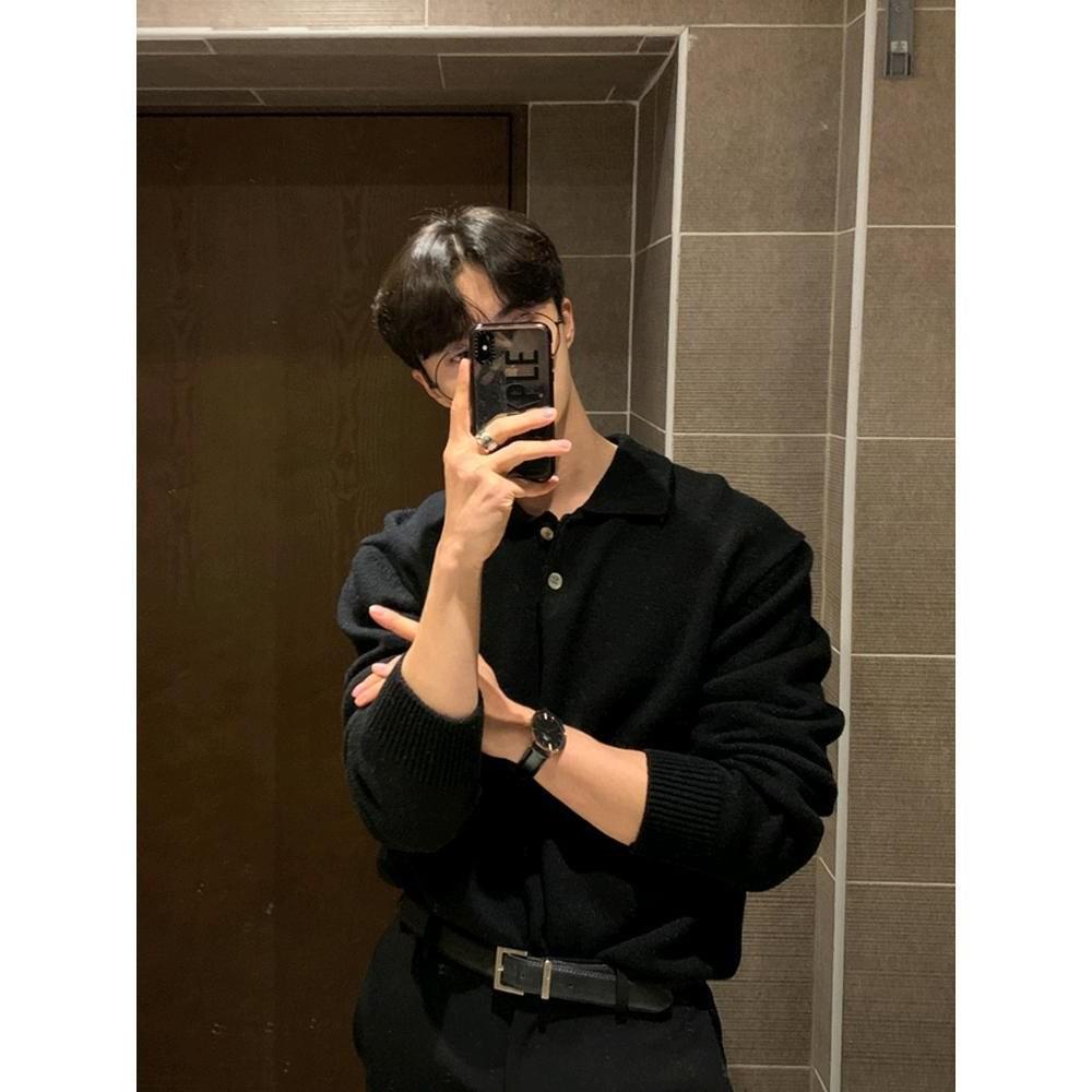 Korean Men's Trendy Polo Collar Lapel Sweater: Skin-Friendly Loose Knitwear