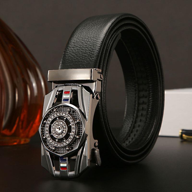 Men's Leather Belt with Rotatable Automatic Buckle - Stylish Business Trend Accessory